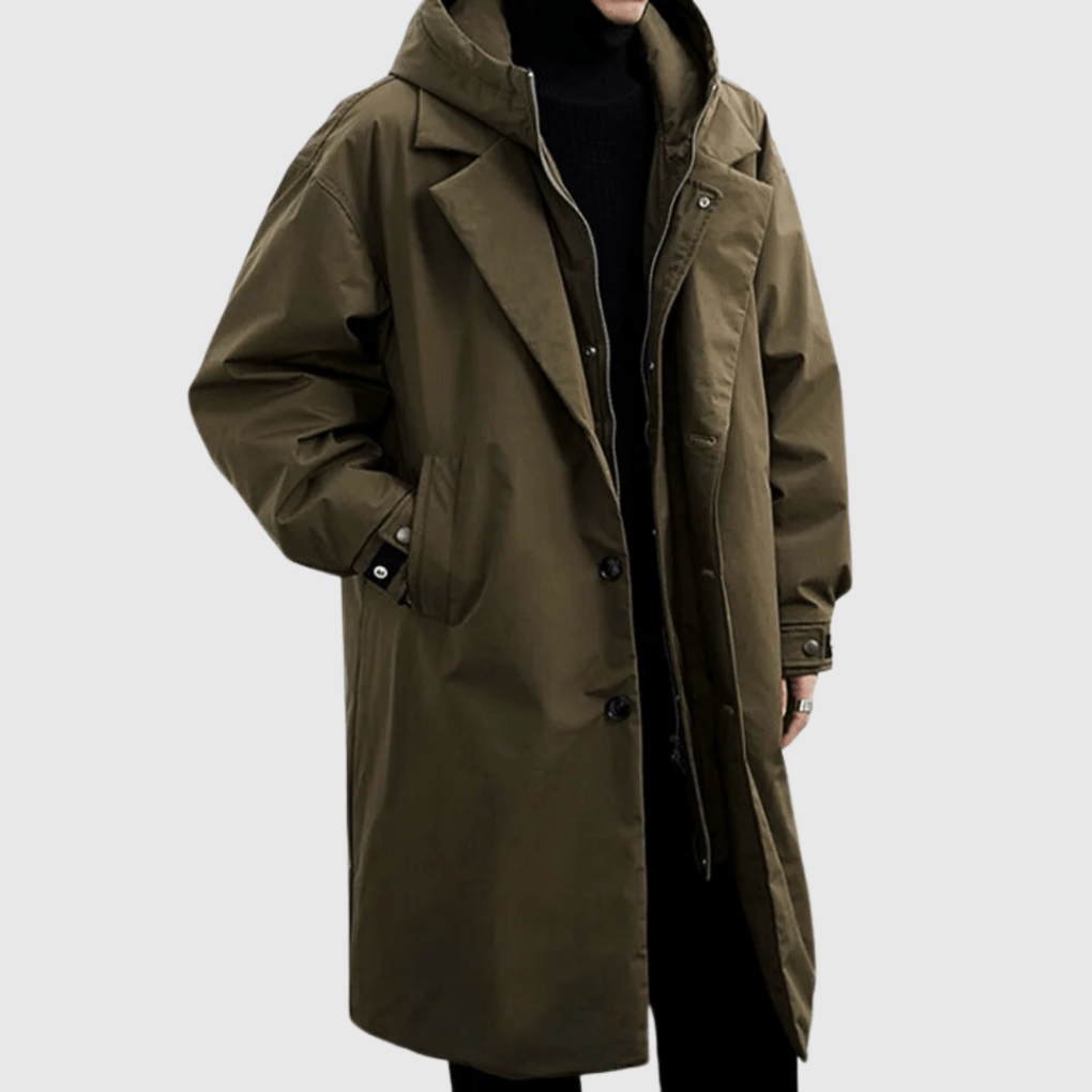 Oak & Coral | Men's Trench Coat with Detachable Hood