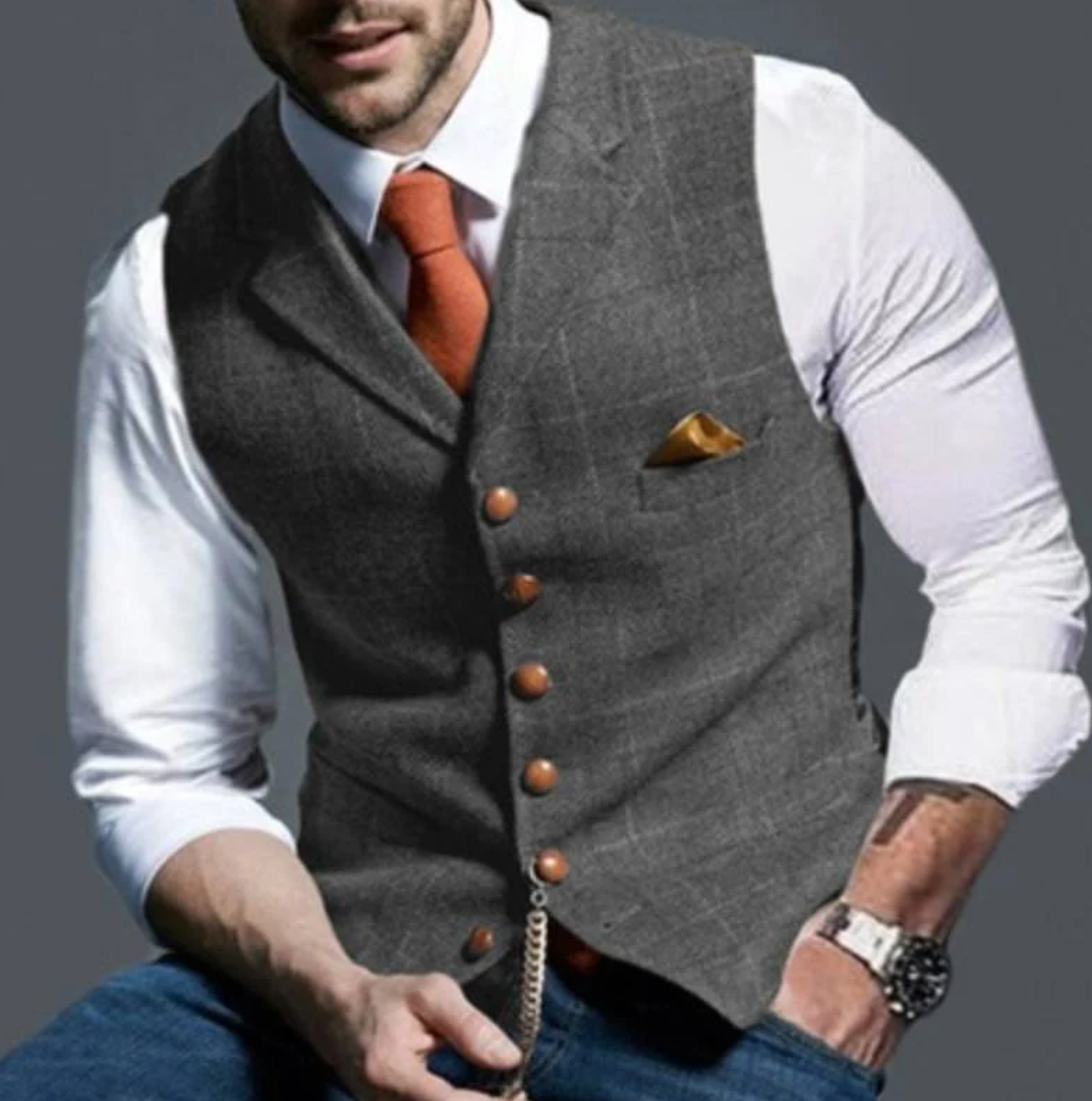 Oak & Coral | Men's Tweed Vest with V-Neck