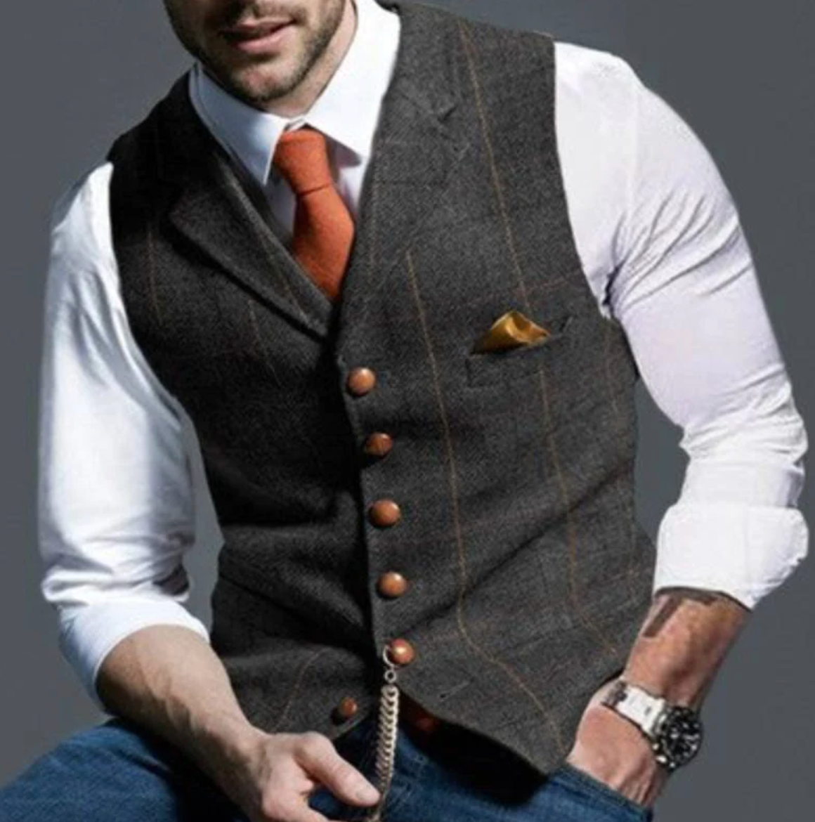 Oak & Coral | Men's Tweed Vest with V-Neck