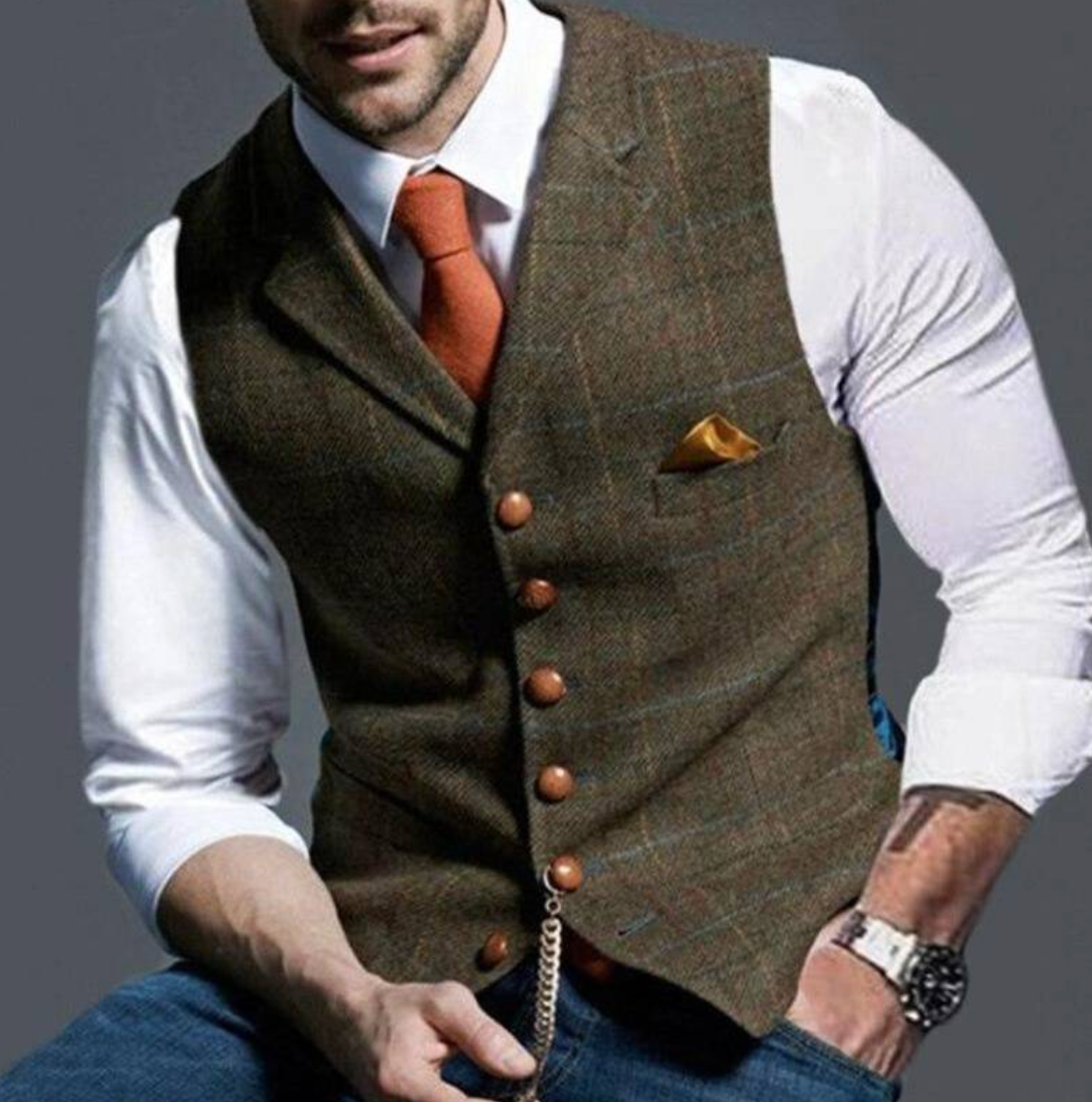 Oak & Coral | Men's Tweed Vest with V-Neck