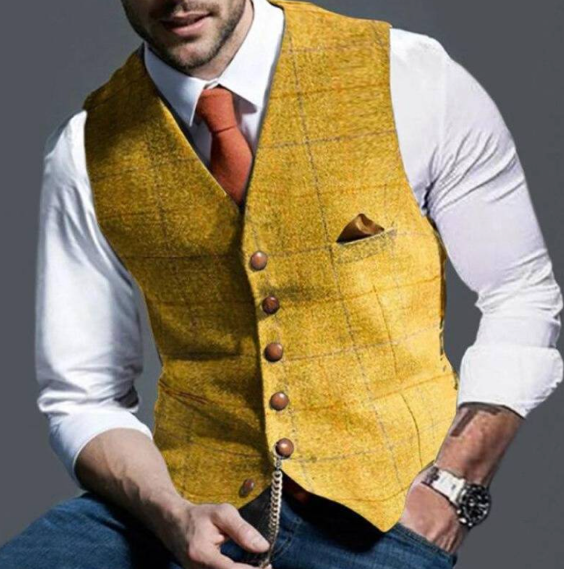 Oak & Coral | Men's Tweed Vest with V-Neck