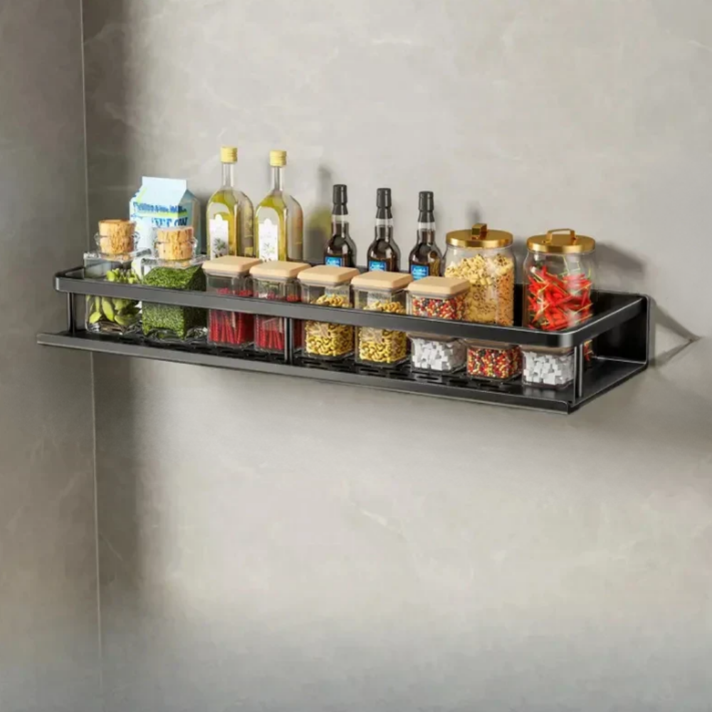 Oak & Coral | Metal Wall Shelf for Kitchen | Space-Saving Storage | Black