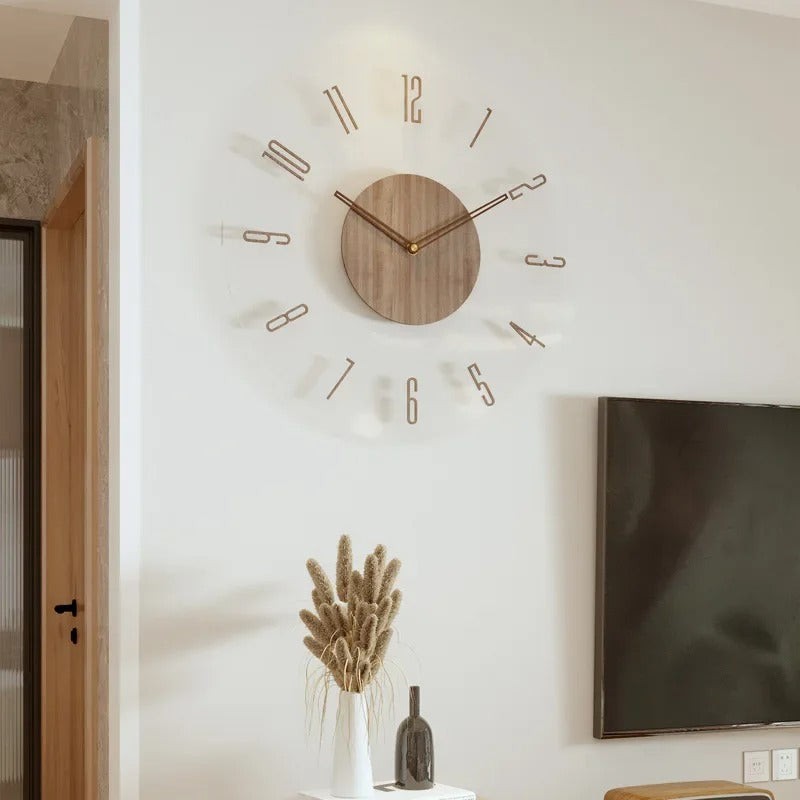 Oak & Coral | Modern Wall Clock in Wood – Minimalist and Elegant Design for the Living Room