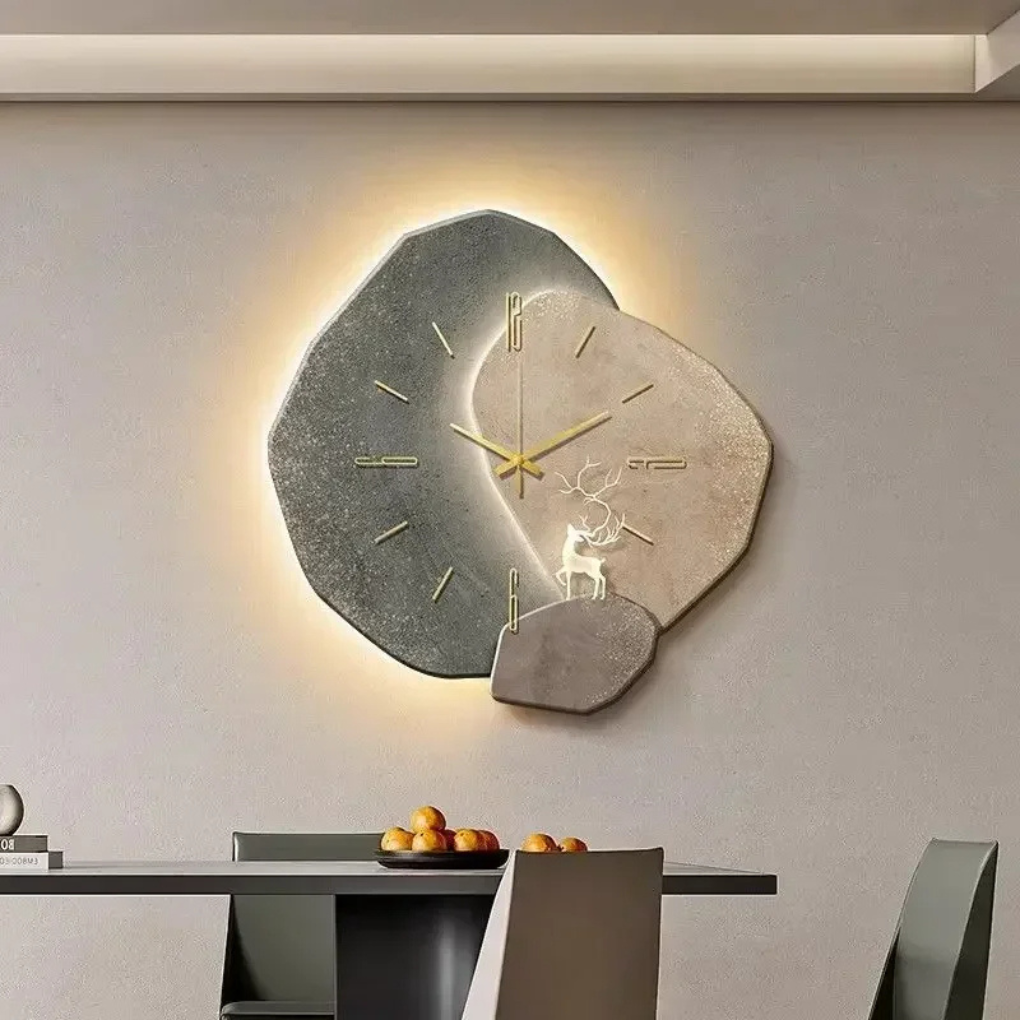 Oak & Coral | Modern Wall Clock with Integrated Light