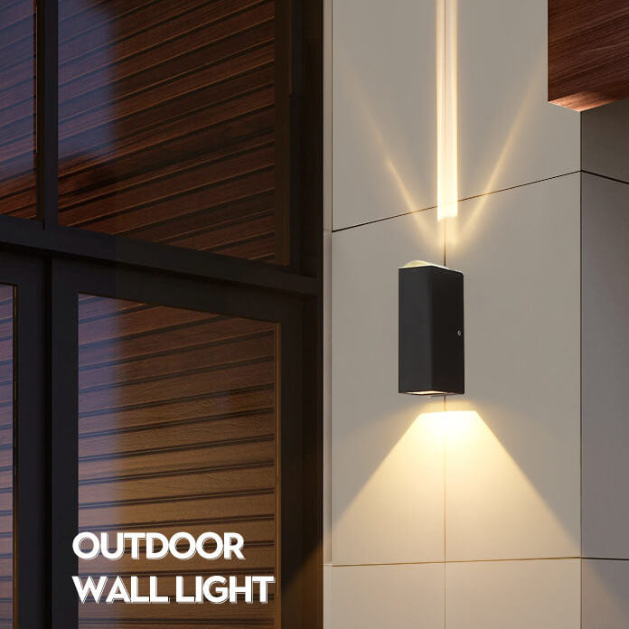 Oak & Coral | Modern Waterproof LED Outdoor Wall Light | Rectangular Up/Down Aluminum Fixture