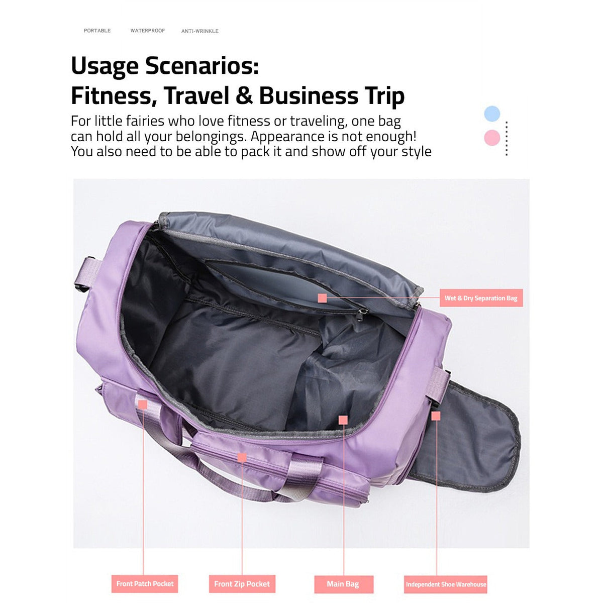 Oak & Coral | Multi-pocket travel bag, sports and gym bag with separate shoe compartment