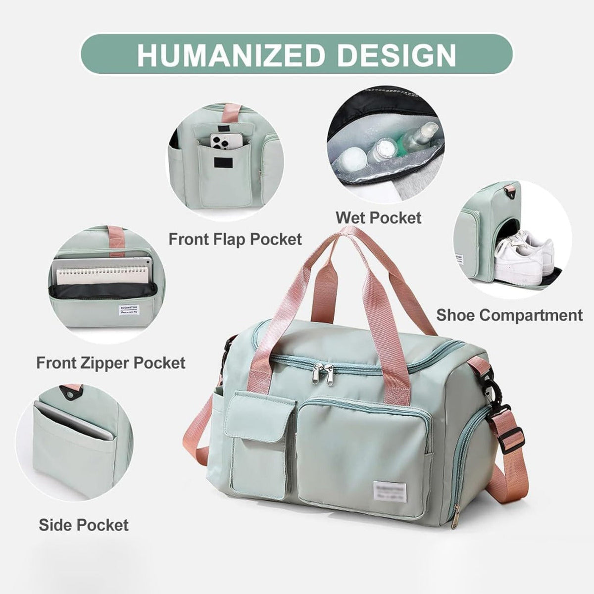 Oak & Coral | Multi-pocket travel bag, sports and gym bag with separate shoe compartment
