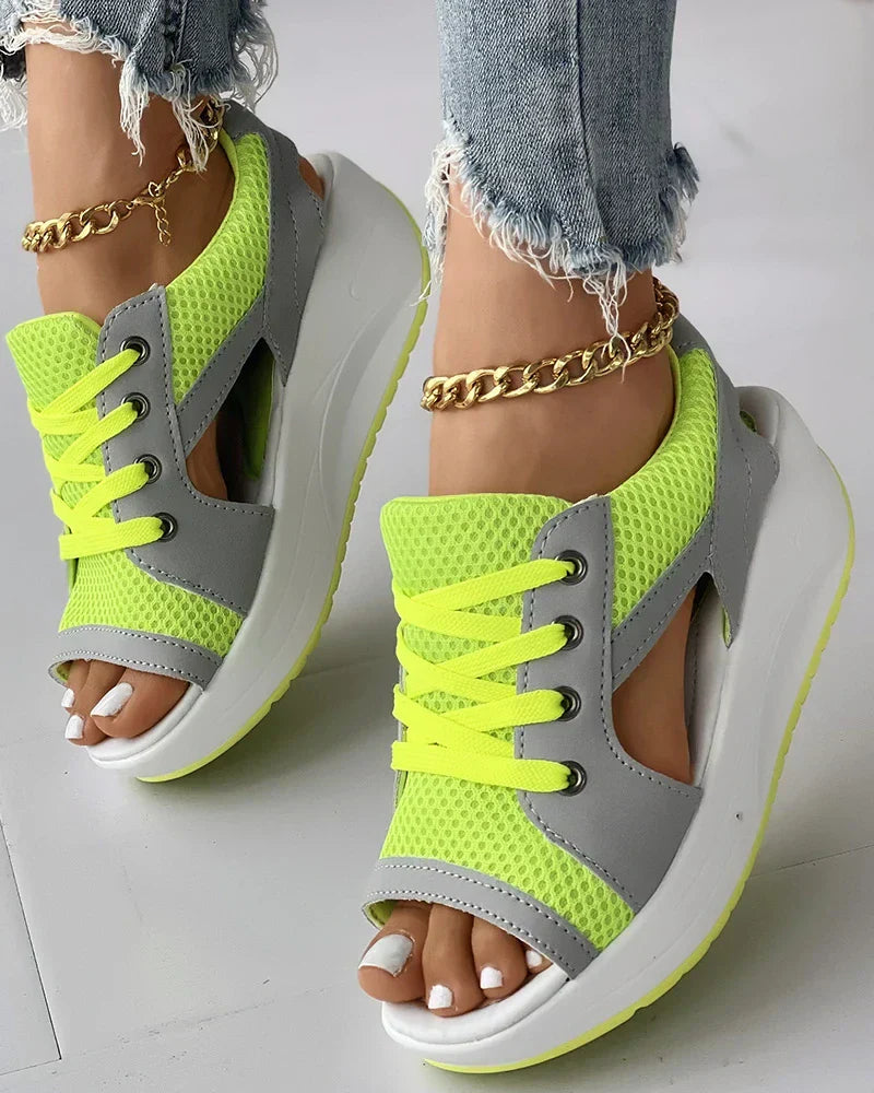 Oak & Coral - Orthopedic Muffin Sandals with Cutout and Lacing