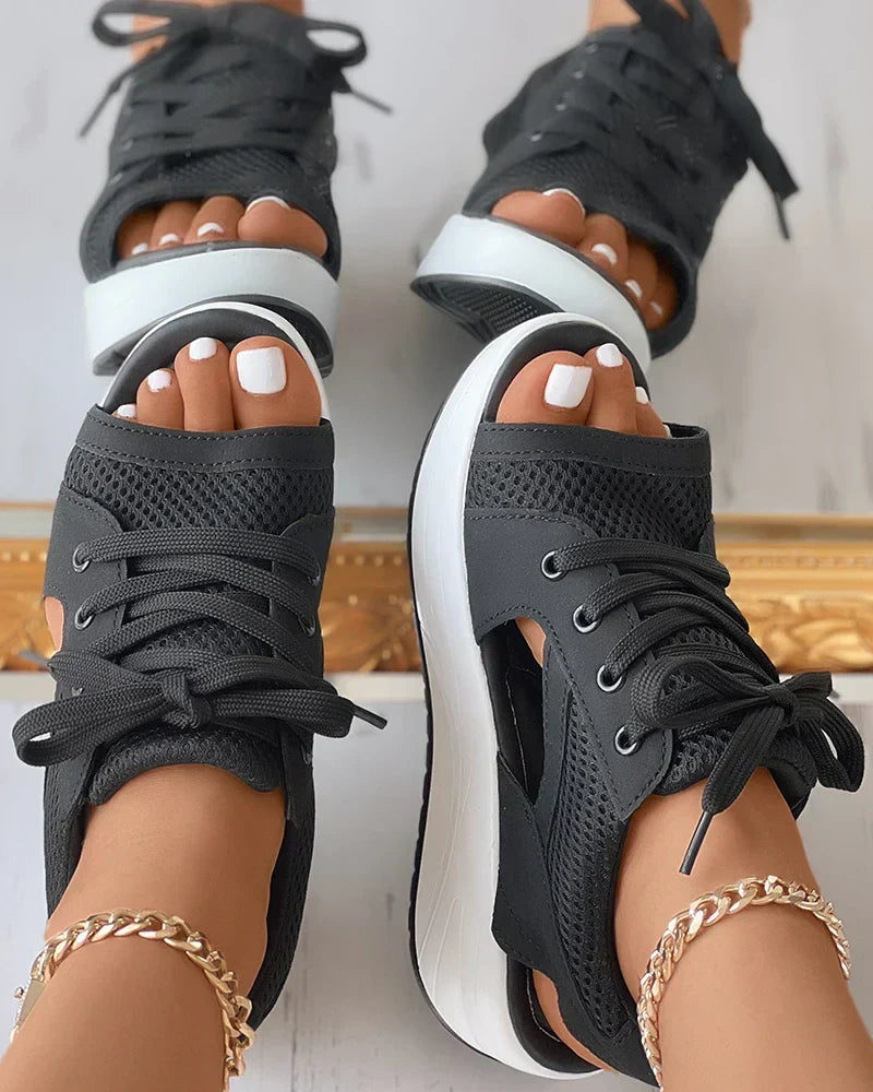 Oak & Coral - Orthopedic Muffin Sandals with Cutout and Lacing