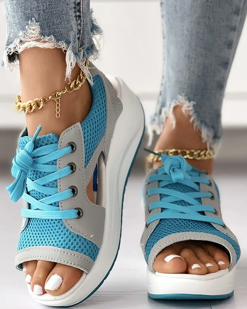 Oak & Coral - Orthopedic Muffin Sandals with Cutout and Lacing