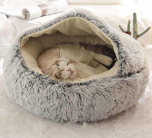 Oak & Coral | Plush Calming Pet Bed | Round Cozy Cat & Dog Bed