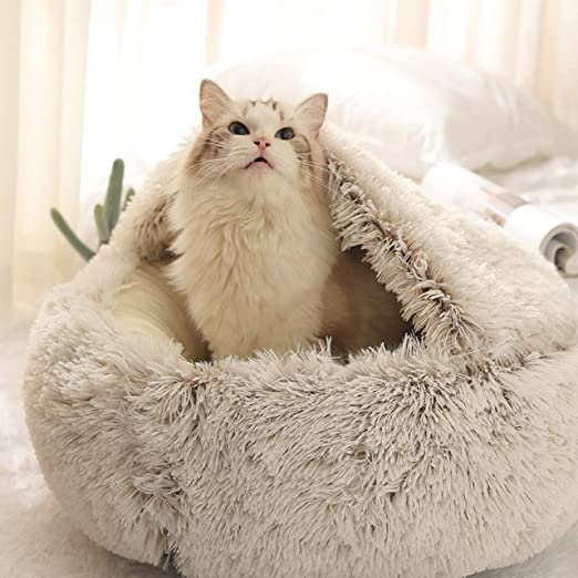 Oak & Coral | Plush Calming Pet Bed | Round Cozy Cat & Dog Bed