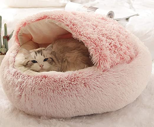 Oak & Coral | Plush Calming Pet Bed | Round Cozy Cat & Dog Bed