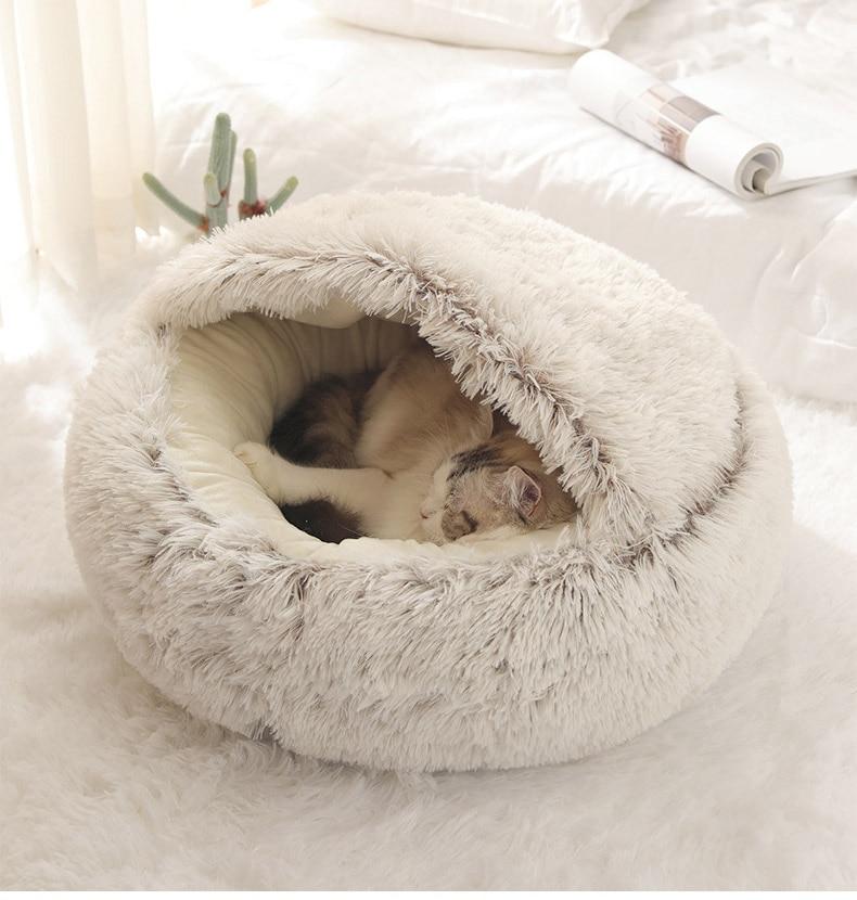 Oak & Coral | Plush Calming Pet Bed | Round Cozy Cat & Dog Bed