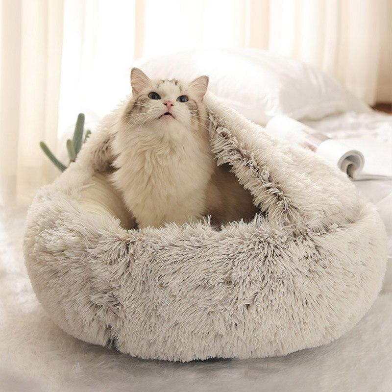 Oak & Coral | Plush Calming Pet Bed | Round Cozy Cat & Dog Bed