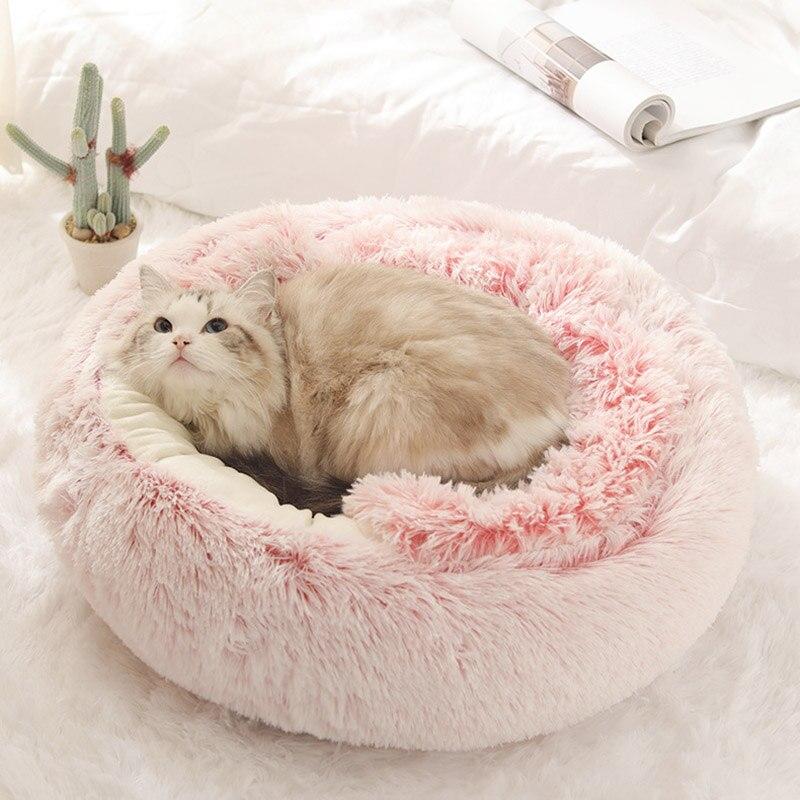 Oak & Coral | Plush Calming Pet Bed | Round Cozy Cat & Dog Bed