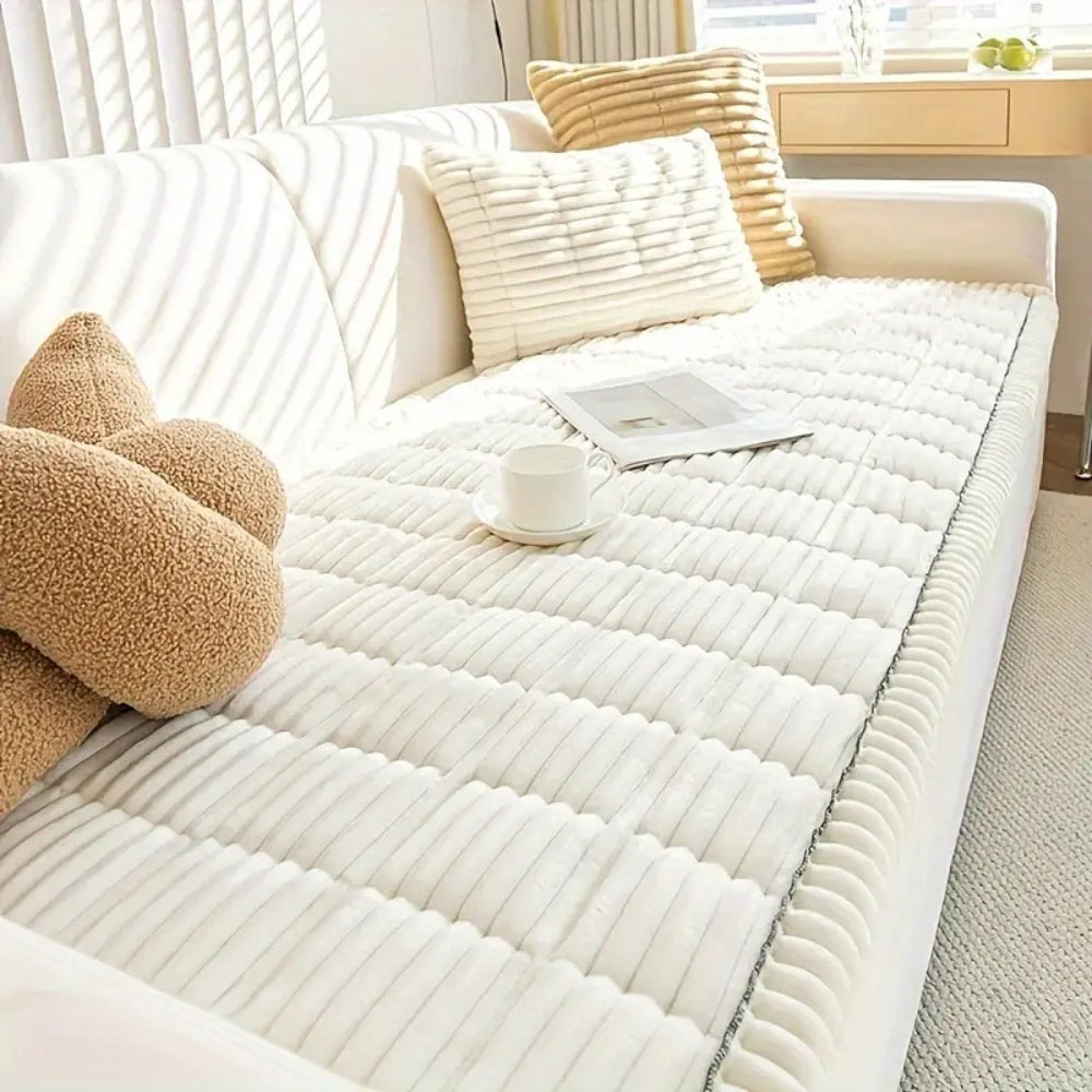 Oak & Coral | Plush Pleated Edges Sofa Cover