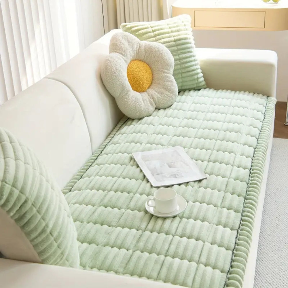 Oak & Coral | Plush Pleated Edges Sofa Cover