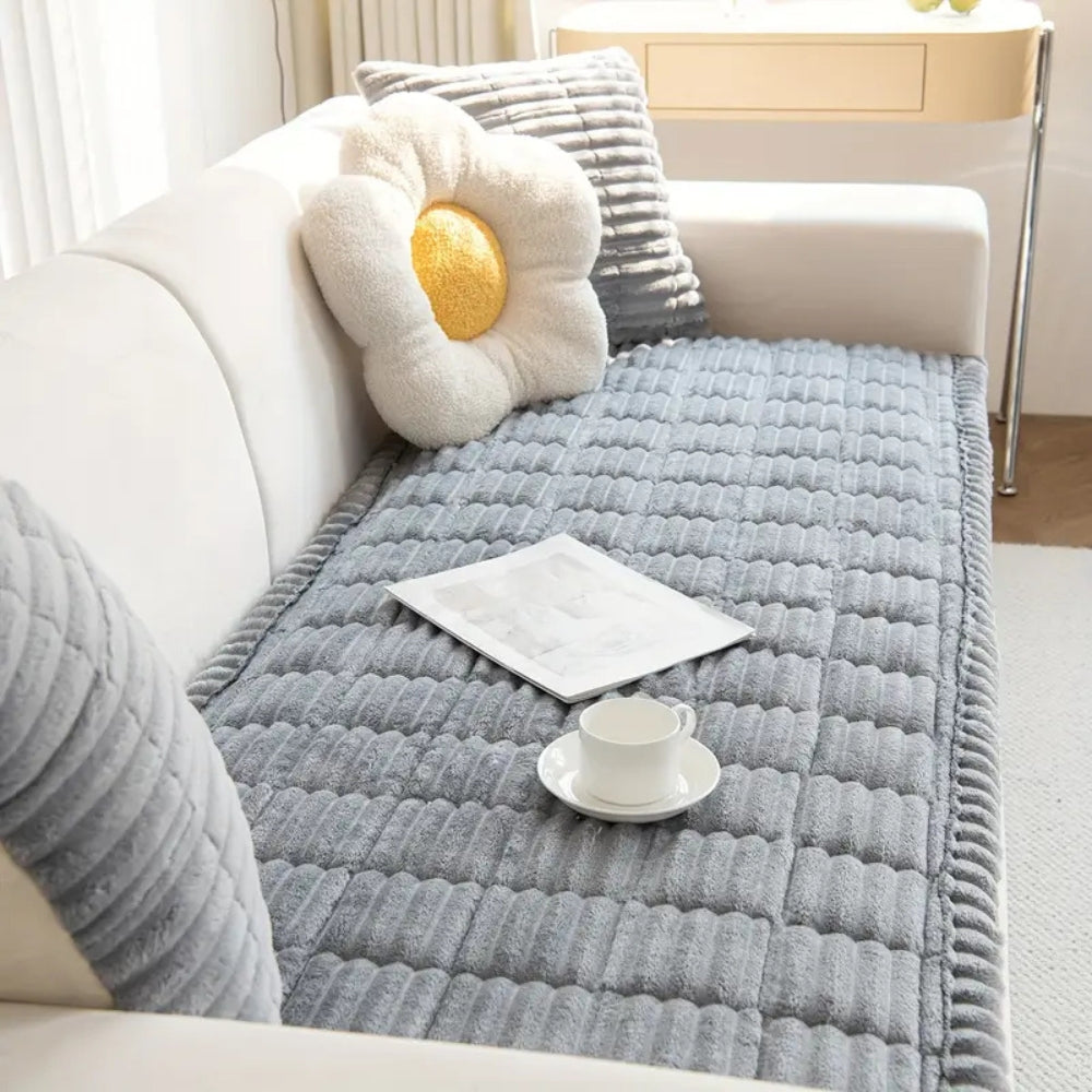 Oak & Coral | Plush Pleated Edges Sofa Cover