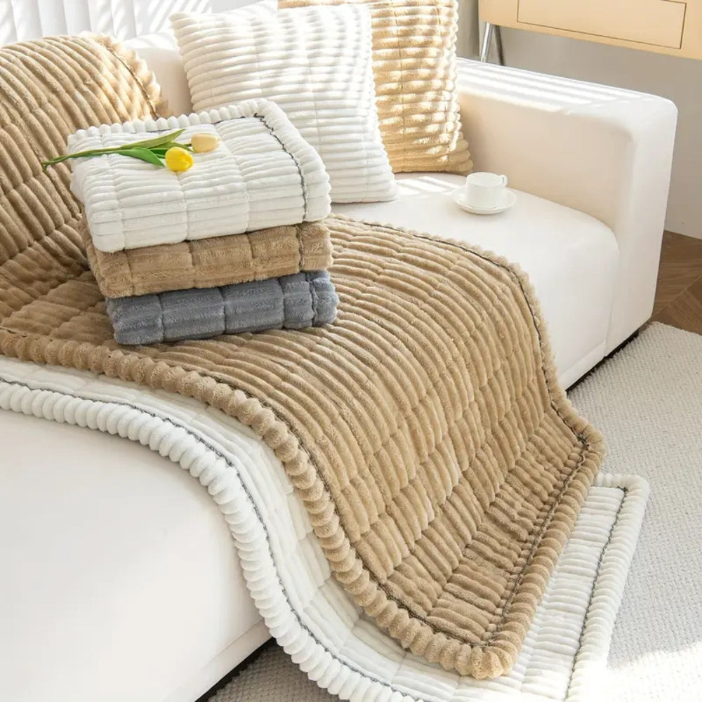 Oak & Coral | Plush Pleated Edges Sofa Cover