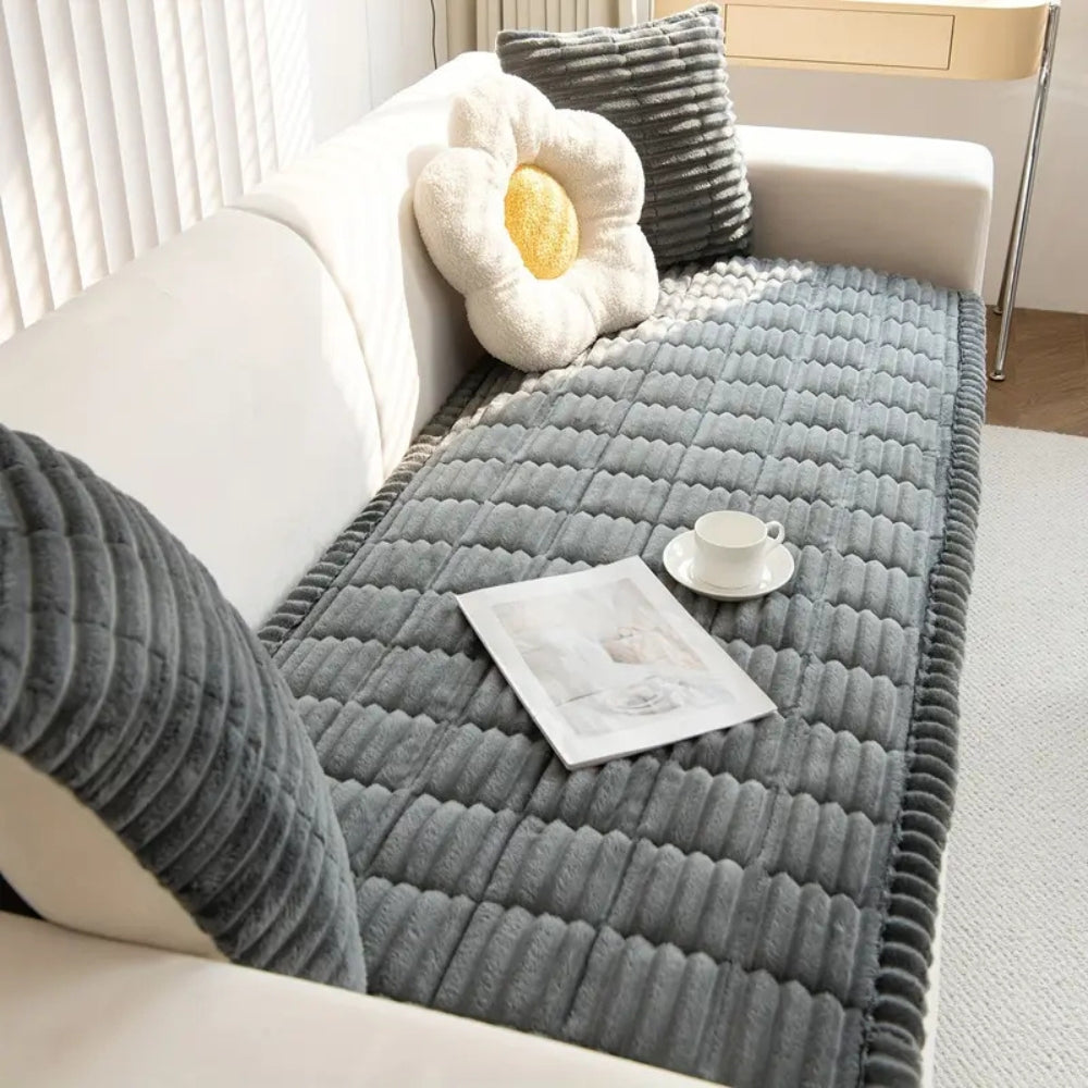 Oak & Coral | Plush Pleated Edges Sofa Cover