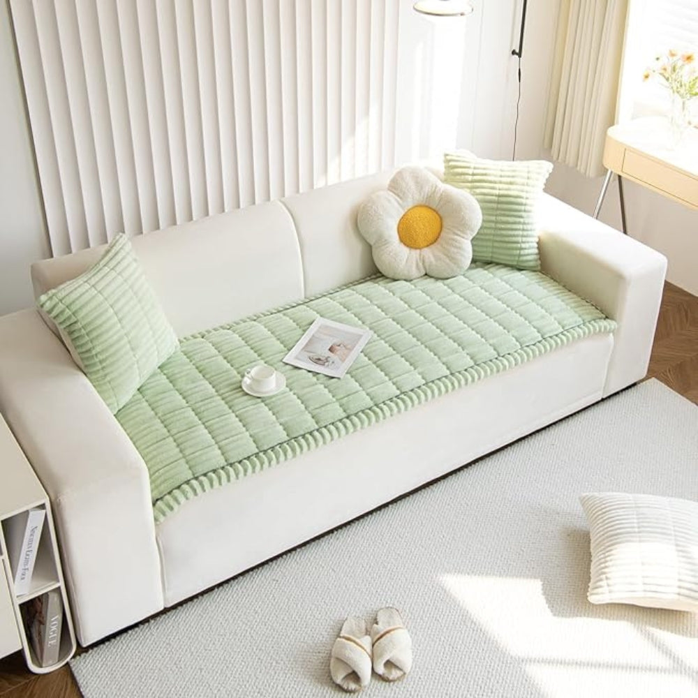 Oak & Coral | Plush Pleated Edges Sofa Cover
