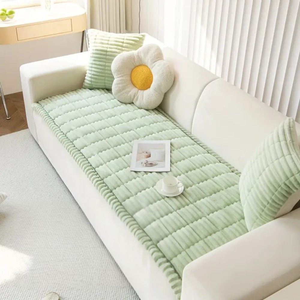 Oak & Coral | Plush Pleated Edges Sofa Cover