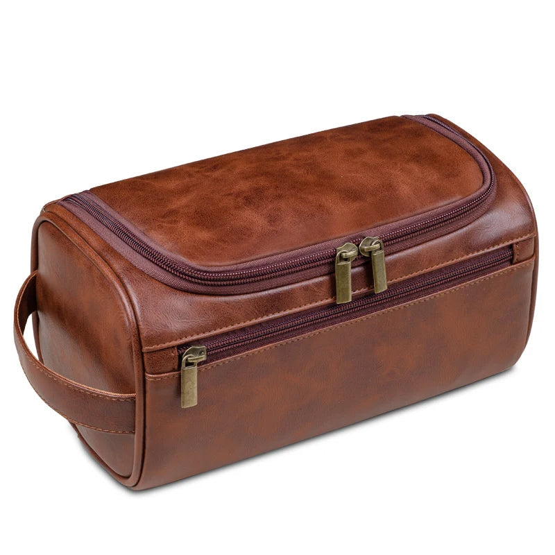 Oak & Coral | Premium Leather Toilet Bag for Men – Waterproof Hanging Travel Wash Bag