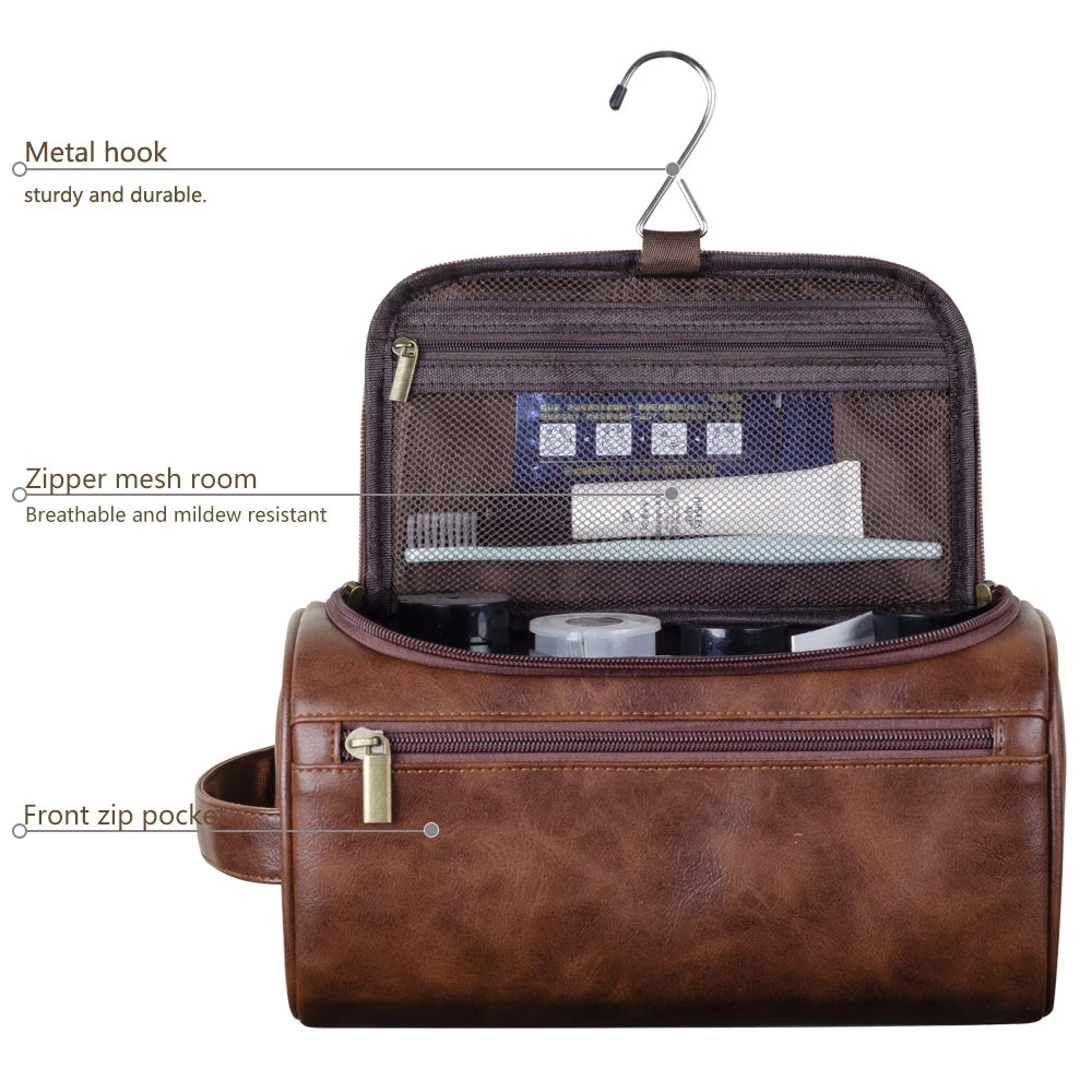 Oak & Coral | Premium Leather Toilet Bag for Men – Waterproof Hanging Travel Wash Bag