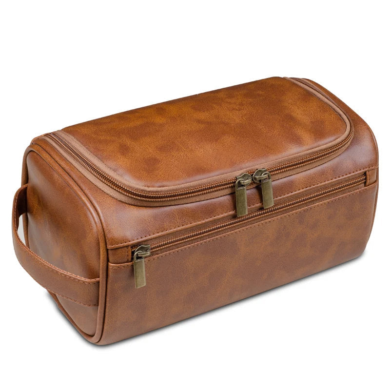 Oak & Coral | Premium Leather Toilet Bag for Men – Waterproof Hanging Travel Wash Bag