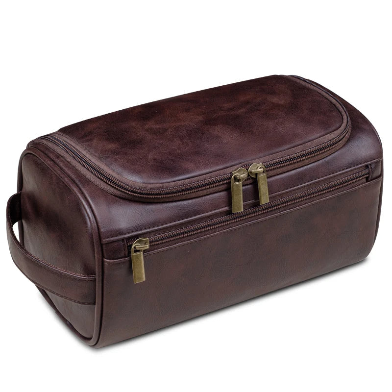Oak & Coral | Premium Leather Toilet Bag for Men – Waterproof Hanging Travel Wash Bag