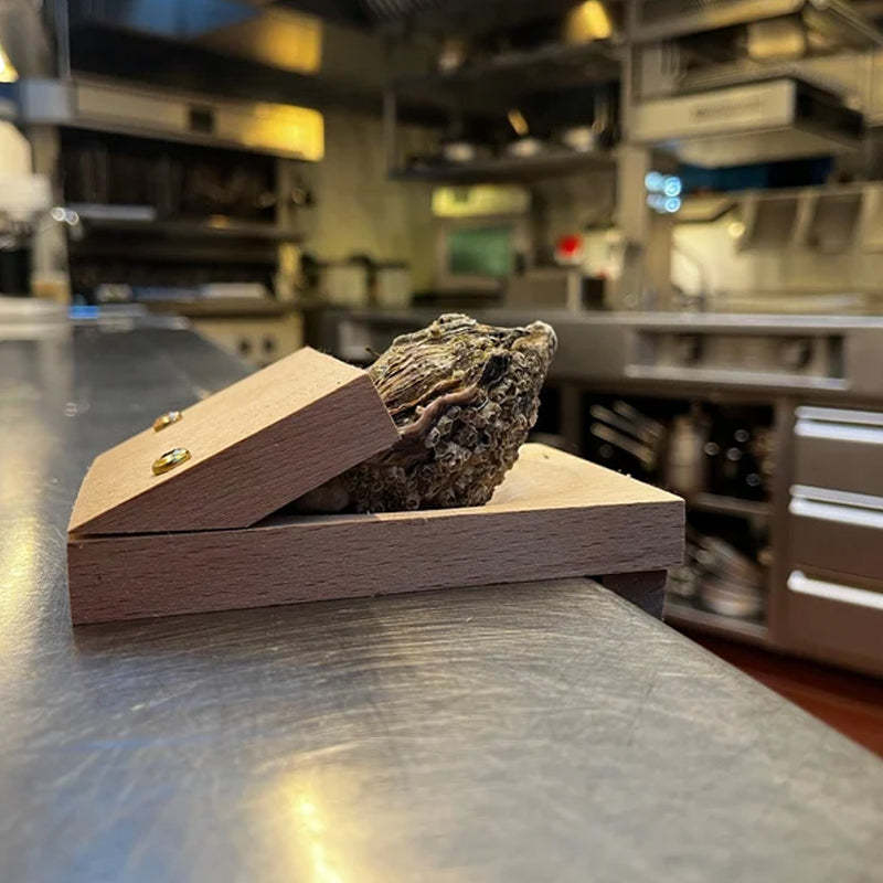 Oak & Coral | Premium wood handle oyster shell opener clamp