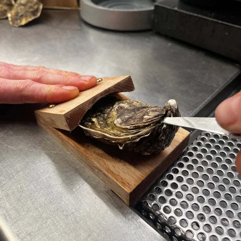 Oak & Coral | Premium wood handle oyster shell opener clamp