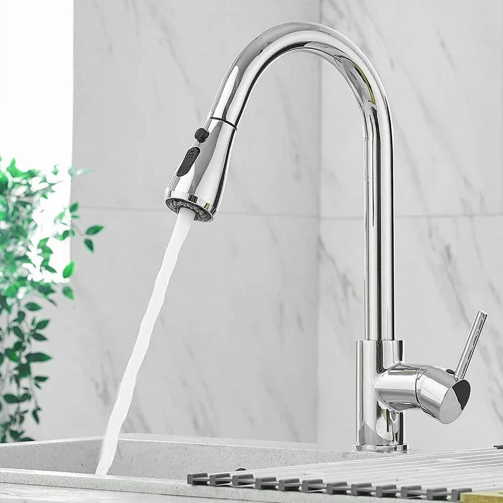 Oak & Coral | Pull-Out Faucet with Single Lever Mixer – Flexible Faucet with Shower Function, High Quality Stainless Steel, Ideal for Modern Kitchens, Easy Installation