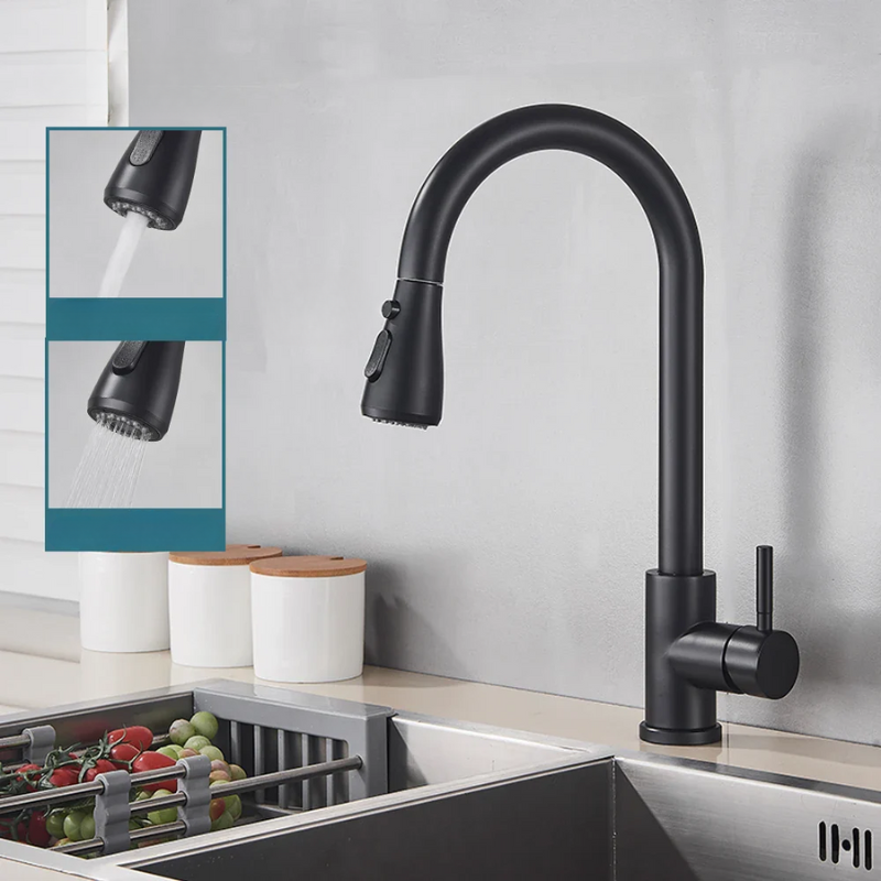 Oak & Coral | Pull-Out Faucet with Single Lever Mixer – Flexible Faucet with Shower Function, High Quality Stainless Steel, Ideal for Modern Kitchens, Easy Installation