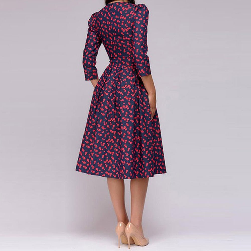 Oak & Coral - Retrozo Elegant, Mid-Length Dress