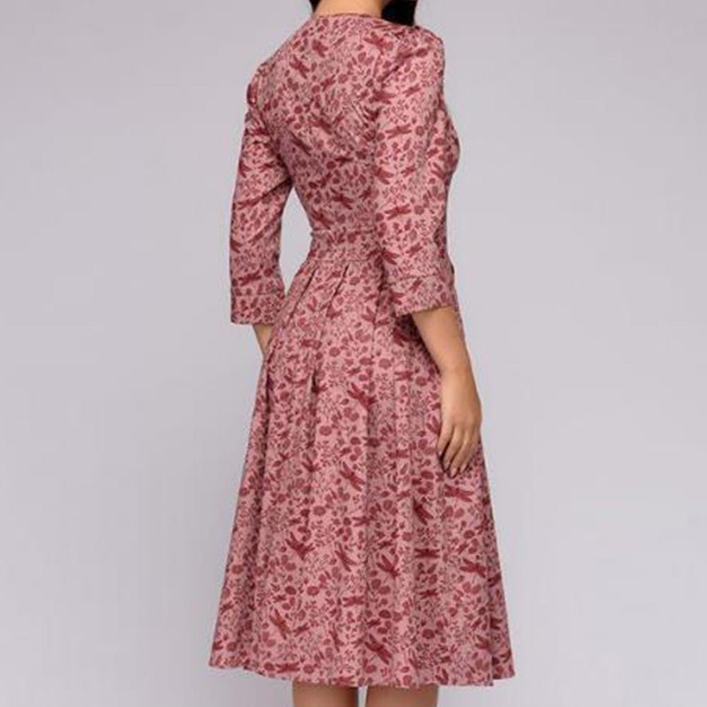 Oak & Coral - Retrozo Elegant, Mid-Length Dress