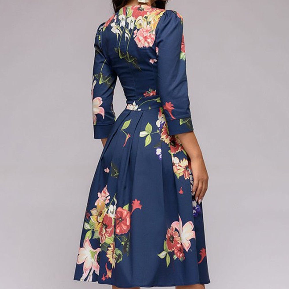 Oak & Coral - Retrozo Elegant, Mid-Length Dress