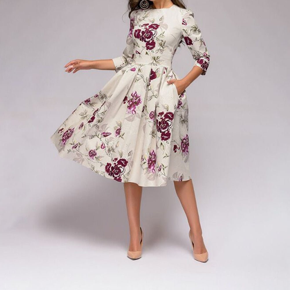 Oak & Coral - Retrozo Elegant, Mid-Length Dress