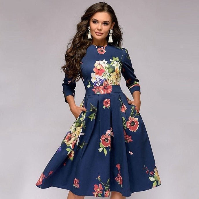 Oak & Coral - Retrozo Elegant, Mid-Length Dress