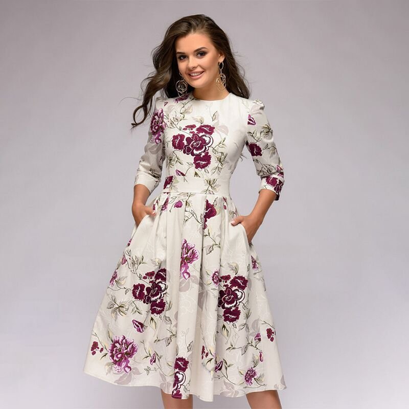 Oak & Coral - Retrozo Elegant, Mid-Length Dress