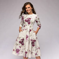 Oak & Coral | Retro Silhouette 3/4 Sleeve Midi Dress