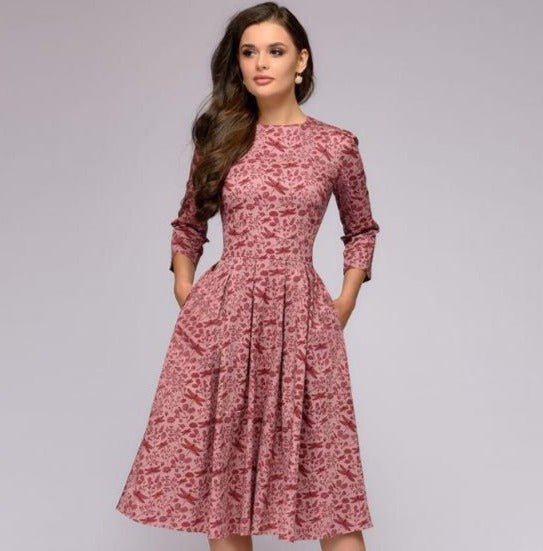 Oak & Coral - Retrozo Elegant, Mid-Length Dress
