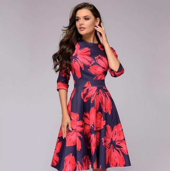 Oak & Coral - Retrozo Elegant, Mid-Length Dress