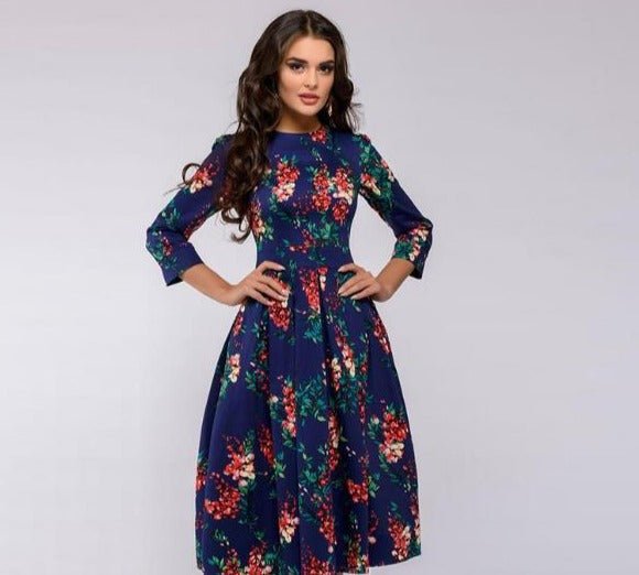 Oak & Coral - Retrozo Elegant, Mid-Length Dress