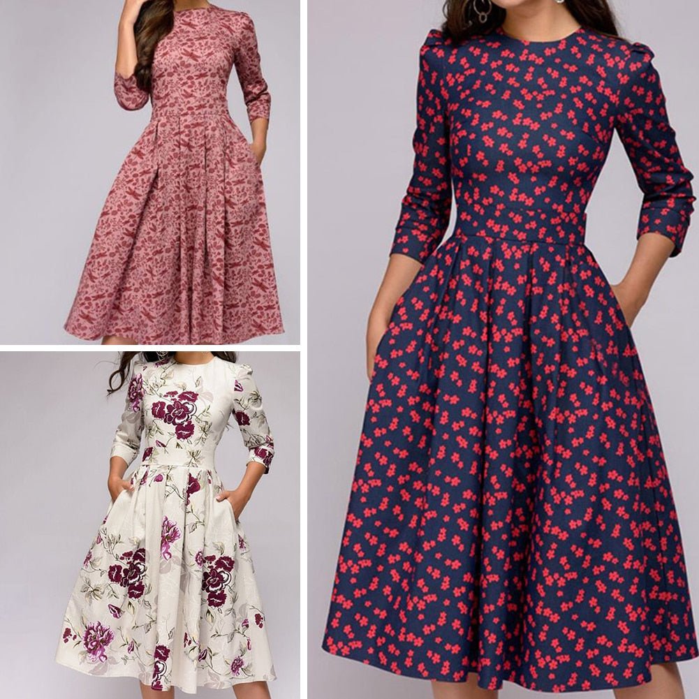 Oak & Coral - Retrozo Elegant, Mid-Length Dress