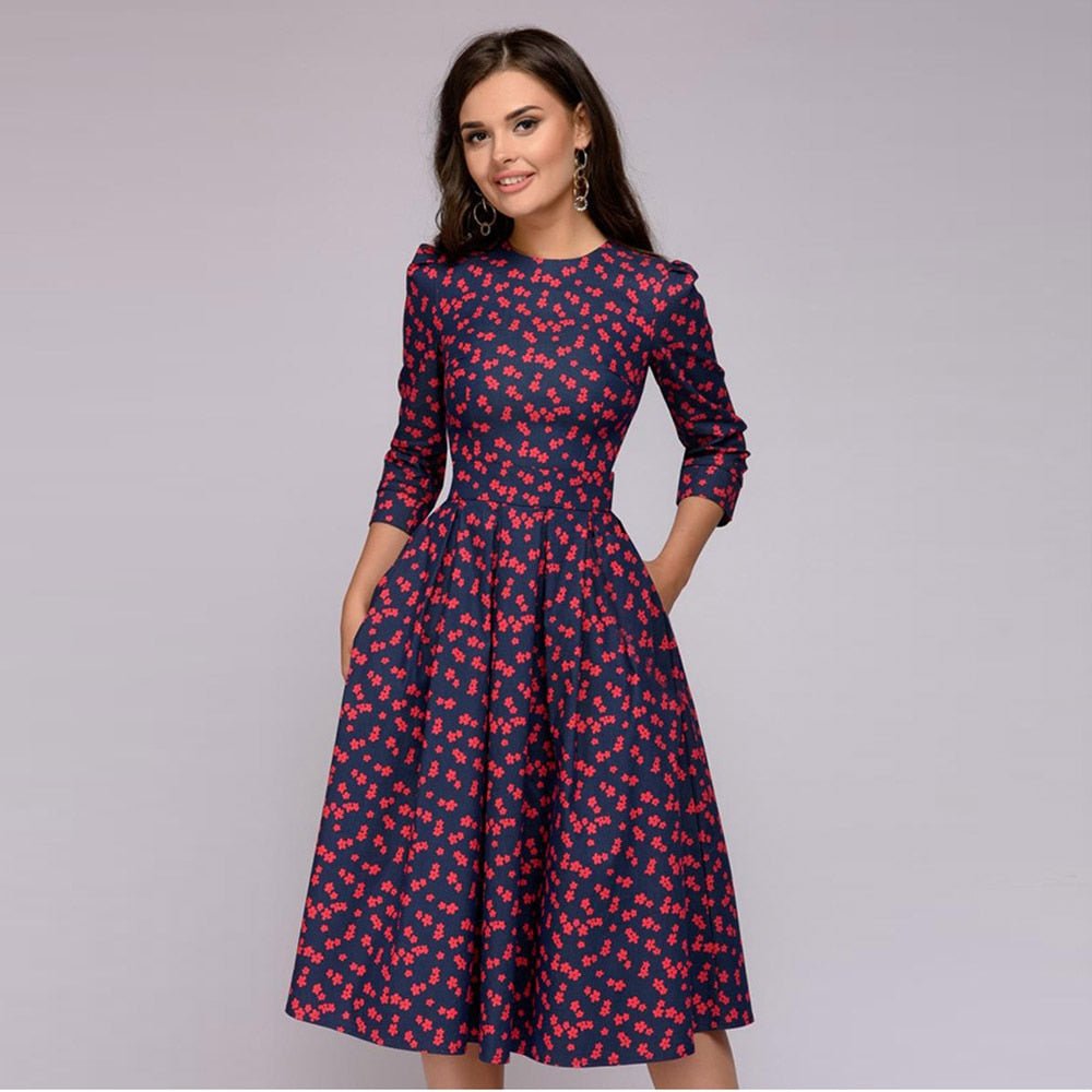 Oak & Coral - Retrozo Elegant, Mid-Length Dress