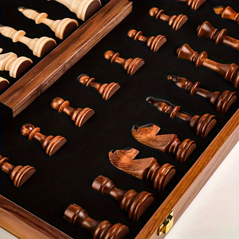 Oak & Coral | RoyalWood Luxury Chess Set – Solid Wood Chessboard with Finely Detailed Pieces