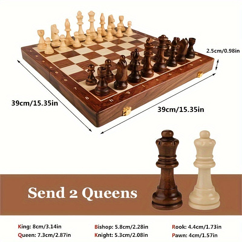 Oak & Coral | RoyalWood Luxury Chess Set – Solid Wood Chessboard with Finely Detailed Pieces