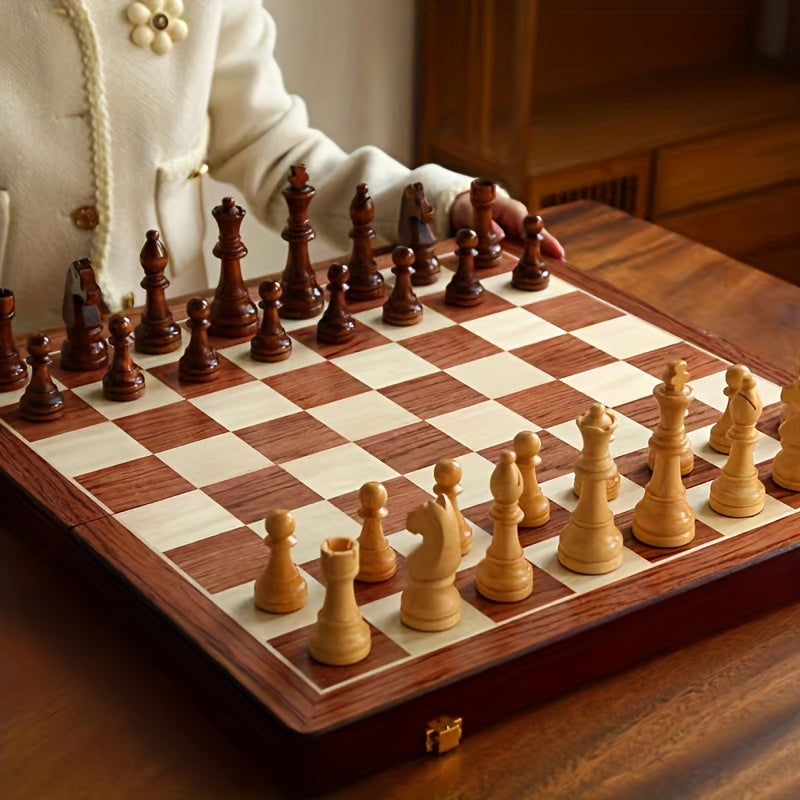 Oak & Coral | RoyalWood Luxury Chess Set – Solid Wood Chessboard with Finely Detailed Pieces